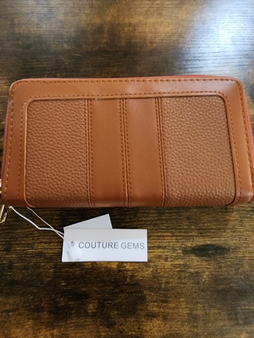 Couture Gems Tan Brown Zip-Around Wallet Double Zip